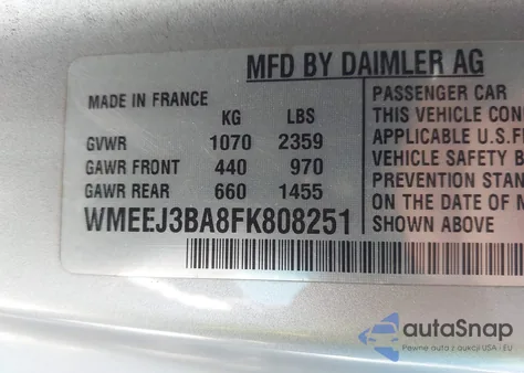 2015 Smart Fortwo Passion/Pure from USA, damaged, VIN WMEEJ3BA8FK808251